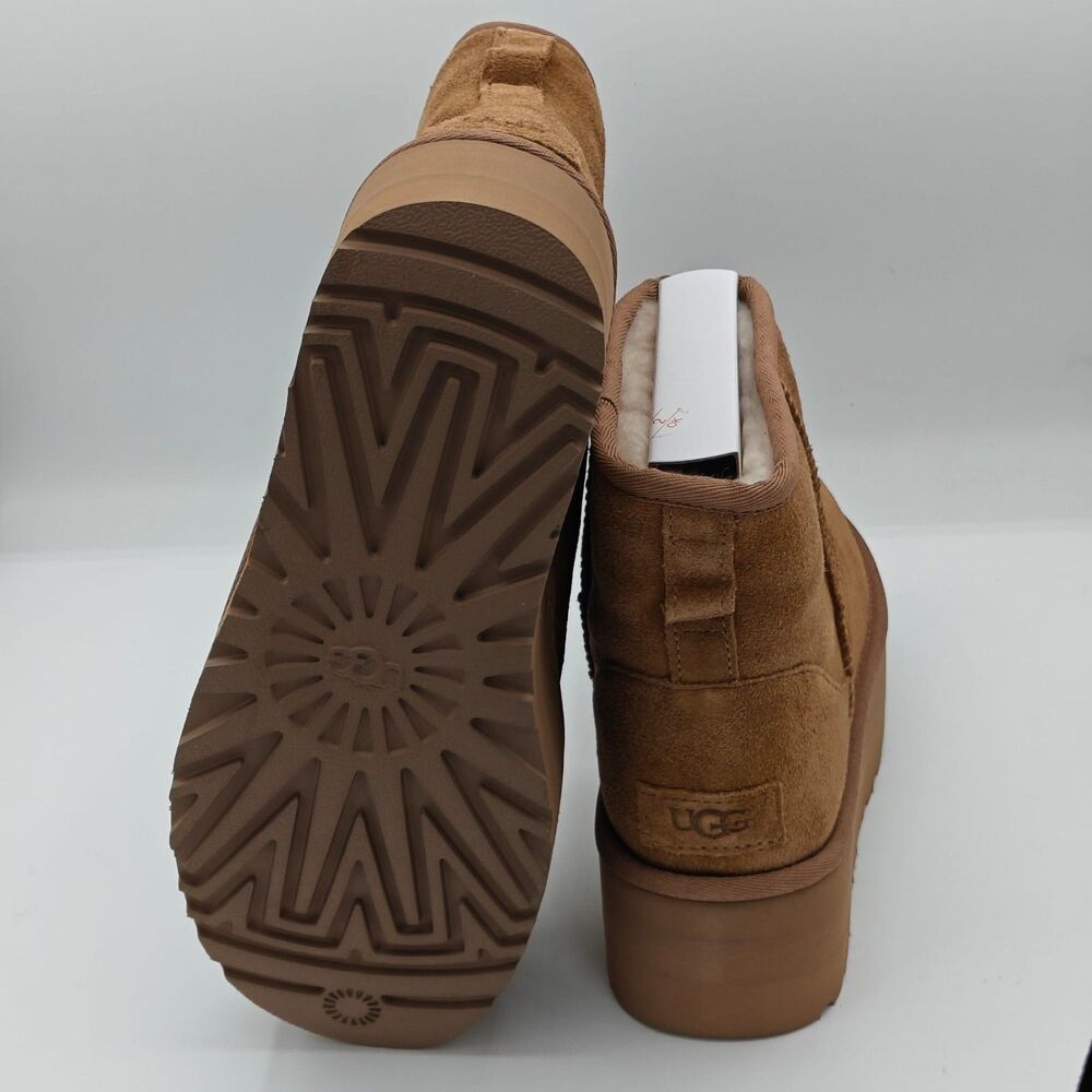 UGG Women’s Classic Mini Platform Boot Chestnut Suede 1134991 Size 7 Authentic - Picture 6 of 6